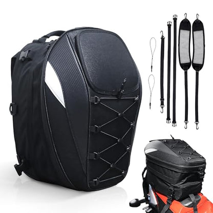 MZS Motorcycle Tail Bag, 22-38L Expandable Dual Use Storage Black - size: 38L