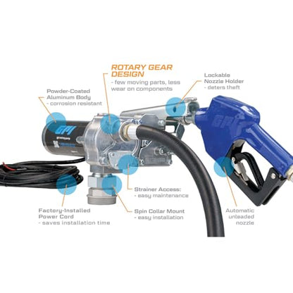 GPI - M-150 Series Fuel Transfer Pump, Automatic Shut-Off Nozzle, 15 GPM, 12 Volt (110000-100) - style: Automatic Nozzle, Spin Collar