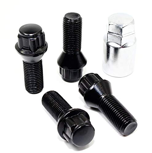 Set of 4 Veritek 14x1.5mm Black Wheel Bolt Locks for Aftermarket Custom Wheels Only, Conical Seat 28mm Thread Shank Length Bolt Type Locks. Intended for Conical Seat Type Wheels Only.