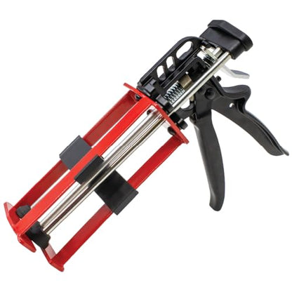 LAUCO Dual Cartridge Epoxy Gun 200 ml – Manual 1:1 and 2:1 Adhesive Applicator for Panel Bonding, Structural Epoxy, Fillers, and Plastic Repair (33093) - color: Red