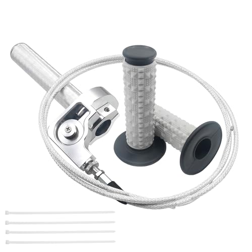 Motorcycle Throttle Assembly,7/8" Quick Twist Throttle Grips with Throttle Cable Aluminum Alloy Universal for CRF KLX SSR TTR 110 125 150 250cc Dirt Pit Bike ATV Mini Bike - color: Silver + Black