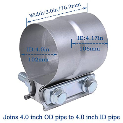 Exhaust Pipe Clamp 4.0 Inch Butt Joint Exhaust Clamp for 4" ID to 4" OD Pipe with Seal Band Clamp Sleeve 3 Inch Width Aluminized Steel Plate (2PCS) - color: 4.0 in - 2 Pcs