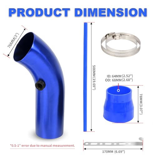 BARTOO 3 Inch Cold Air Intake Pipe Turbo Piping for Car Truck Blue - color: Z-Blue Pipe