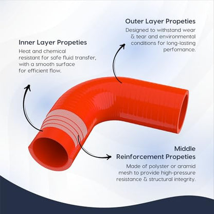 Endure 90 Degree Silicone Elbow Intake Hose 4-Ply, 1.5"(38mm) - Red - color: Red, size: ID - 1.5Inch(38mm)