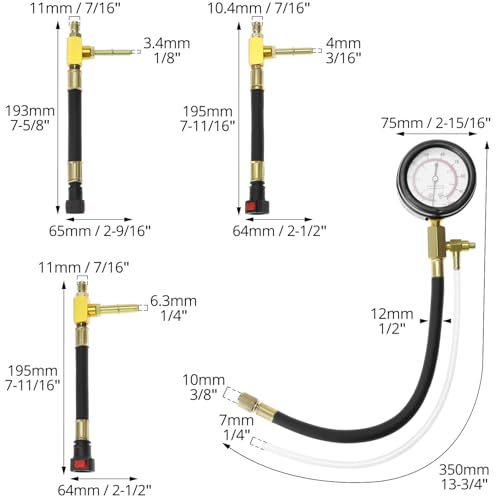 QWORK Universal Fuel Pressure Test Kit, Dual Scale Gauge (0-7 bar/0-100 psi) with Multiple Adapter Sizes, Brass Connectors
