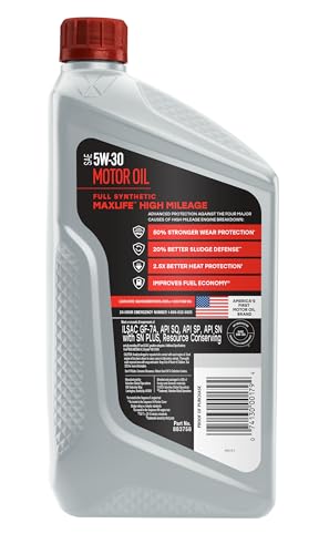 Valvoline MaxLife High Mileage Full Synthetic 5W-30 Motor Oil 1 Quart - size: 1 qt (Pack of 1), style: Full Synthetic High Mileage