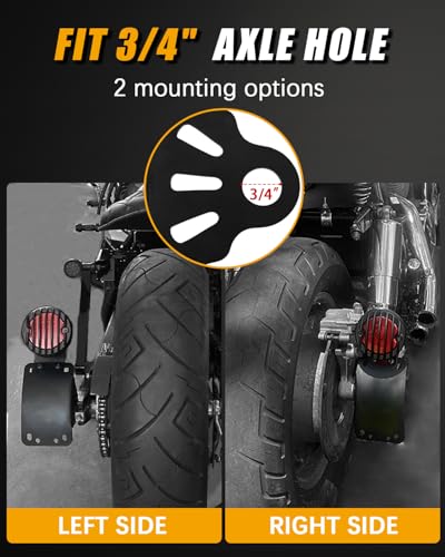 Motorcycle Side Mount License Plate Bracket with LED Tail Brake Light, 3/4" Axle Hole Rear Mount, Brake Running Light Compatible with Harley Cruiser Bobber Chopper Cafe Racer (Black Grille Kit) - color: Black Grille Kit