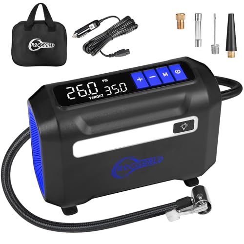 ROCGORLD R8 Tire Inflator Portable Air Compressor, DC 12V Air Compressor Portable with Large Dual Digital Screen, 3X Faster Inflation Air Pump for Car, Bike, Ball, Motor (Blue) - color: Blue