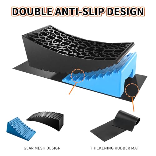 OULEME 2 PK RV Leveling Block, Dual Axle Trailer Curved Leveler Ramp, Blue - color: Blue, size: M (13*6*4.3 inches)