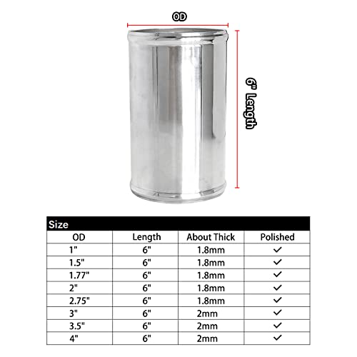 OD 3"(76mm), Length 6" (152mm) Aluminum Pipe Intake Adapter, 3" Tube Joiners Straight Piping Universal Air Turbo Intercooler Tubing Connector - size: OD: 3" (76mm)