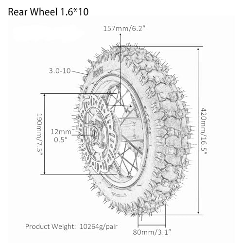2.50-10 Front Wheel Tire & 3.00-10 Rear Wheel Tire for Mini Dirt Pit Bike Razor CRF50 XR50 SSR - size: 2.50-10 in + 3.00-10 in