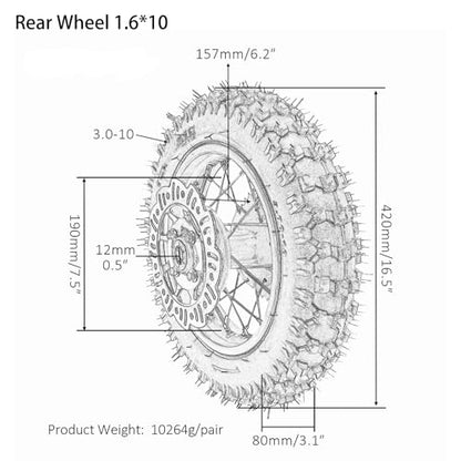 TDPRO 2.50-10 Front Wheel Tire & 3.00-10 Rear Wheel Tire for Mini Dirt Pit Bike Razor CRF50 XR50 - size: Front + Rear