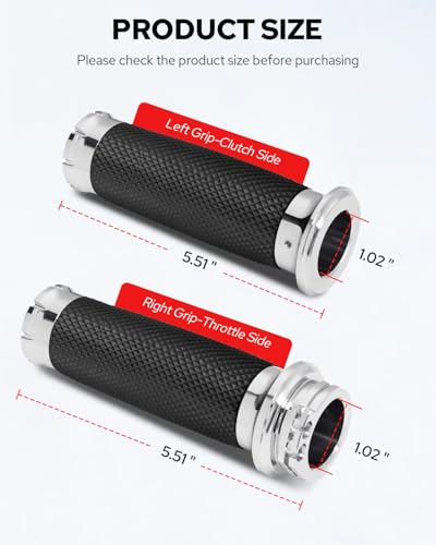 Benlari 1 Inch Motorcycle Hand Grips Handlebar Grips Cable Throttle Compatible for Harley Davidson Sportster Touring Dyna Softail Street Glide 883 1200 - color: Chrome