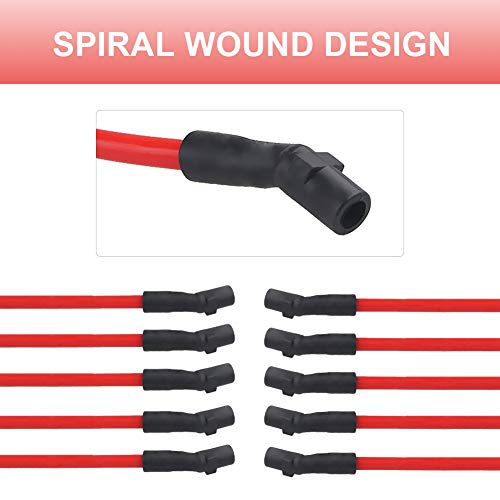 JDMON 10.5mm Spark Plug Wires Compatible with Ford F-150 Mustang 5.0L 5.8L - color: Red