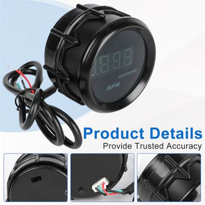 Car Tachometer Tacho Gauge 0-9999 RPM Gauge Meter Kit 2inch 52mm - size: Tachometer Tacho Gauge