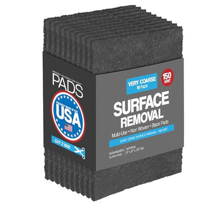 6" X 9" Non-Woven Grey Scuff Pads 150 Grit - 10 Pack (Black) - color: Black, size: 6" x 9"