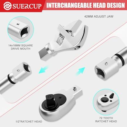 SUERCUP 1/2" Adjustable Digital Torque Wrench (1.5-99.6Ft.Lb/2-135N.m) - size: 1.5-99.6Ft.Lb/2-135N.m(14x18 mm)