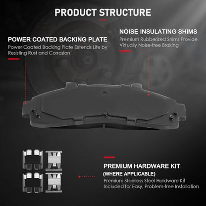 cciyu D652 D667 Brake Pads w/Hardware Front Rear Disc Brake Pad Set - size: Front[D652] + Rear[D667]