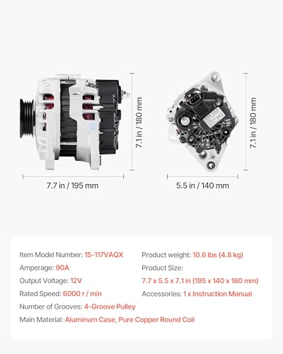 VEVOR Car Alternator 11311N, Fit for KIA Spectra5 L4 2.0L 2007-2009, Soul 2010-2011, for Hyundai Elantra L4 2.0L 2007-2012, Automotive Replacement Alternator 211311, 2655635, 3730023650, 40046020 - size: 11311N