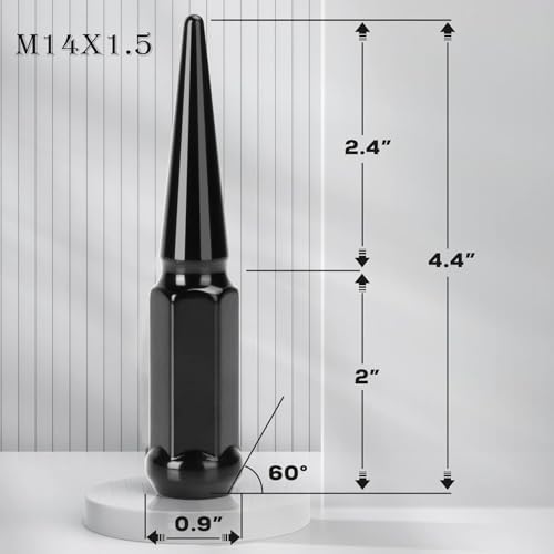 Dynofit 14mmx1.5 Wheel Spike Lug Nuts for Chevy Ford Jeep GMC,24pcs 14x1.5 Spiked Lug Nuts Conical Bullet Seat, One-Piece Design for Tacoma F150 Expedition Ram 1500 Wrangler JL Aftermarket Wheel - color: Black, size: M14x1.5 24 pcs