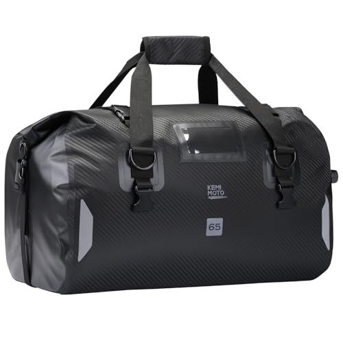 KEMIMOTO Waterproof Motorcycle Dry Bag – Duffle Tail Bag Soft Luggage, 25L/40L/65L Large Capacity with 4 Quick-Release Straps, Dustproof for Touring, Adventure, Motorcycling & Camping Black - size: 65L