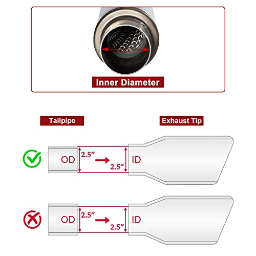 Upower 2.5 Inch Inlet Exhaust Muffler 2 1/2" Resonator Muffler 3.5" Round 18" Body Length 22" Overall Length Stainless Moderate Sound Universal Exhaust Resonator