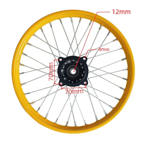 Wheel Rim Hub Compatible for 70CC 90CC 110CC 125CC 140CC 150CC 160CC Off Road Motocross Pit Dirt Rocket Bike (Yellow, 60/100-14" 12mm) - color: Yellow, size: 60/100-14" 12mm