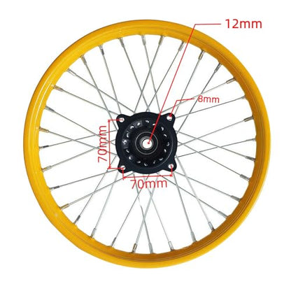 Wheel Rim Hub Compatible for 70CC 90CC 110CC 125CC 140CC 150CC 160CC Off Road Motocross Pit Dirt Rocket Bike (Yellow, 60/100-14" 12mm) - color: Yellow, size: 60/100-14" 12mm