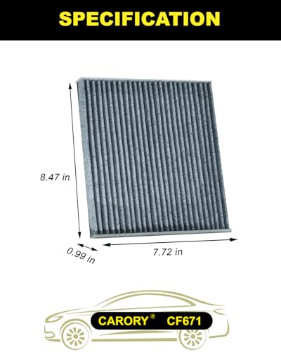 Cabin Air Filter w/Activated Carbon for RAM 1500 (2016–2025), 2500, 3500, Jeep Wagoneer (2022–2025), Grand Wagoneer, Mazda 6, CX-7, OE# EG21-61-P11, 68318365AA, CF11671, CF671 - size: 7.7" x 8.5" x 1"