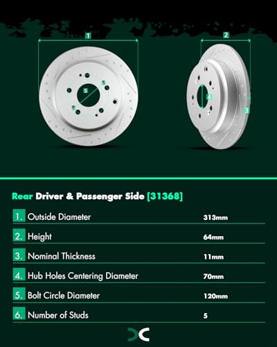 SCITOO Rear Brake Kits Drill & Slotted Brakes Rotor Brakes Pads:31369;D1088 - size: Rear 31369 + D1088 [2+4PCS]