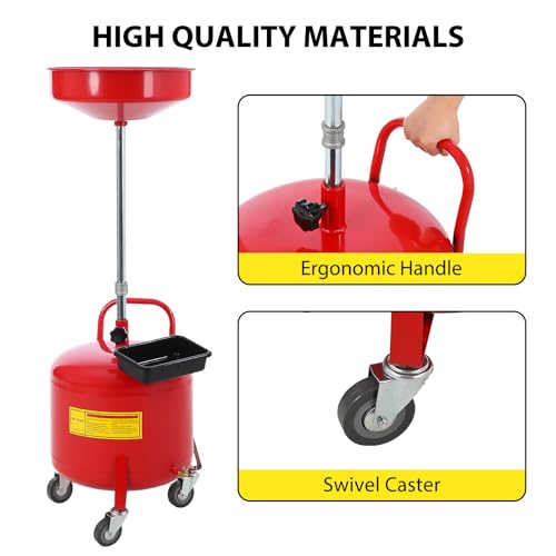 Garvee 8 gal Waste Oil Drain Tank, Portable Oil Drain Container, Air Operated Drainer, Fluid Fuel Transfer Drainage, Adjustable Funnel Height with Wheel &15 in Premium Bowl and a Toolbox, Red - size: 8 Gallon