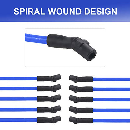 JDMON 10.5mm Spark Plug Wires Compatible with Ford F-150 F150 Mustang 5.0L 5.8L SBF 302 289 Ignition Wires High Performance Blue - color: Blue