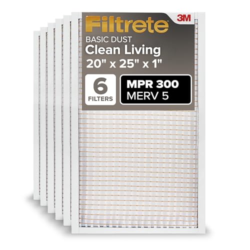Filtrete 20x25x1 Air Filter MERV 5, 6-Pack AC Furnace HVAC Filters for Home, MPR 300 Basic Dust Defense, Pleated Electrostatic Removes Lint & Dust (Actual Size 19.69x24.69x0.81 in) - style: MERV 5 - MPR 300