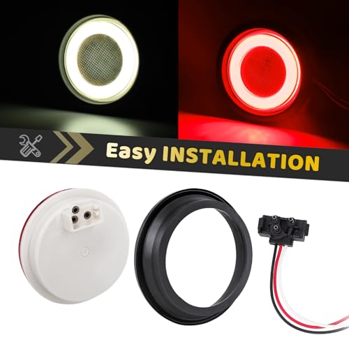 4pcs 4 inch Round LED Trailer Trucks Halo Tail Lights, Red Stop Brake Turn Lights,White LED Reverse Back up Tail Lights w/Rubber Grommet Flash Mount For RV/Van, DC 12V - color: Red/White 4pcs