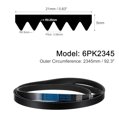 uxcell 6K923/6PK2345 Serpentine Belt 6 Ribs 2345mm Length x 21mm Width x 5mm Height, EPDM Poly V Belt, Multi Wedge Micro V Belt for Vehicle - size: 6PK2345