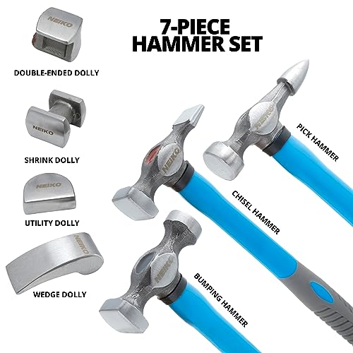 Neiko 20730A Auto Body Tool Set, Drop Forged Hammer and Dolly, 7 Piece - size: Drop Forged Hammer & Dolly Set
