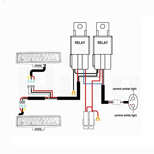 Nilight 10031W Amber White Dual Color Light Bar Wiring Harness Kit 16AWG with 12V Relay 15A Inline Blade Fuse Push Button Switch for Offroad Driving Light, 2 Leads - color: 16AWG Amber White Dual Color Push Button Switch Wiring Harness-2 Leads
