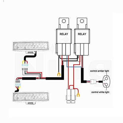 Nilight 10031W Amber White Dual Color Light Bar Wiring Harness Kit 16AWG with 12V Relay 15A Inline Blade Fuse Push Button Switch for Offroad Driving Light, 2 Leads - color: 16AWG Amber White Dual Color Push Button Switch Wiring Harness-2 Leads