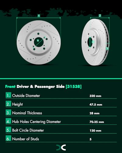 SCITOO Front Brake Kits Drill & Slotted Brakes Rotor Brake Pads:31538;D1089 - size: Front 31538 + D1089 [2+4PCS]