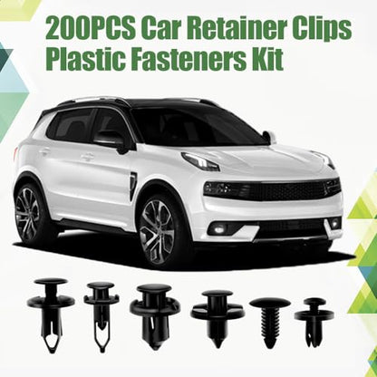 Car Retainer Clips Plastic Fasteners Kit, Car Retainer Clips, Push Bumper Fastener Rivet Clips with 6 Size Auto Body Retainer Clips Bumpers, Universal Plastic Panel Fender Clips (200pcs+Remover) - color: 200pcs+Remover