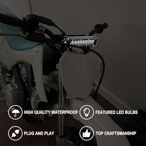 Motorcycle LED Light Bar & ON-Off Switch Headlight kit for CRF110 CRF250F KLX110 TTR110 TTR110E RM85 YZF450 60W Motocross LED Light Kit Universal for 7/8" 22mm Handlebars Pit Dirt Bike Plug and Play