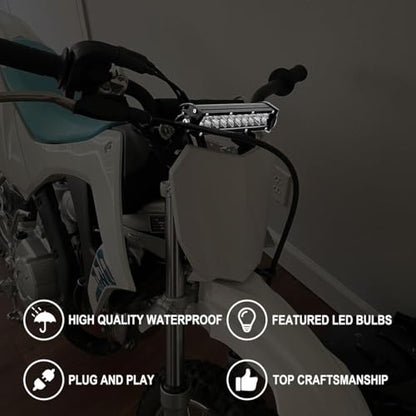 Motorcycle LED Light Bar & ON-Off Switch Headlight kit for CRF110 CRF250F KLX110 TTR110 TTR110E RM85 YZF450 60W Motocross LED Light Kit Universal for 7/8" 22mm Handlebars Pit Dirt Bike Plug and Play