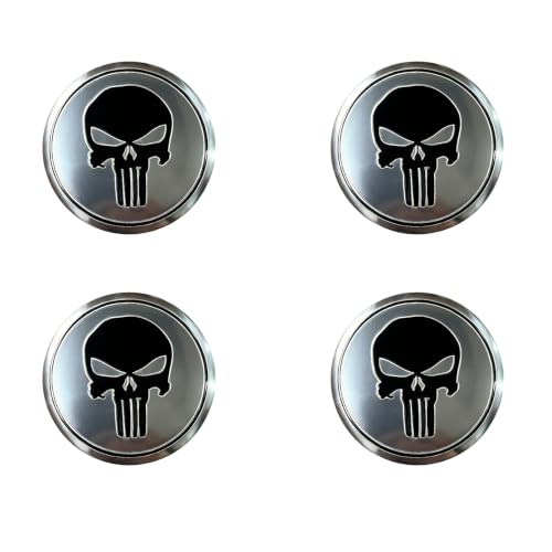 4 PCS Car Wheel Center Hub Cap Cover, Metal Skull Wheel Cover Center Caps Sticker, Universal Personalized Self-Adhesive Scratch-Proof Hub Cap Cover, for Most Cars, Trucks, SUVs (Silver) - color: Silver