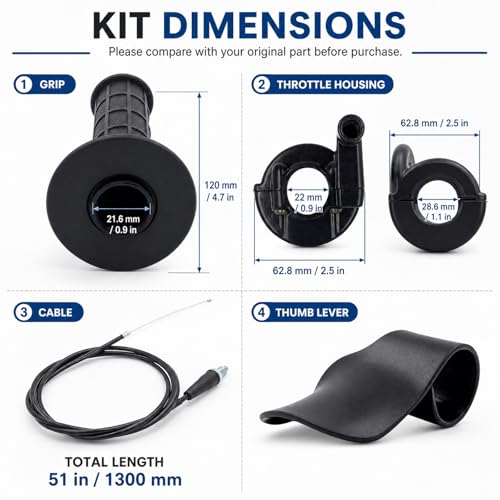 7/8" Handle Twist Throttle Cable Kit Compatible with Coleman 200cc CT200U MB200 CT200U-EX BT200X Predator 196cc 212cc 6.5hp Mini Bike, Throttle Grip with Motorcycle Cruise Control
