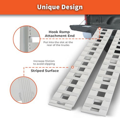 labwork 60 inch X 12 inch Aluminum Ramps Silver Trailer Ramps 6000LBS Hook Ramp Attachment End