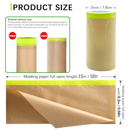 Tape and Drape, 12” x 100 feet Masking Paper for Painting, 2 Pack - size: 12",100ft