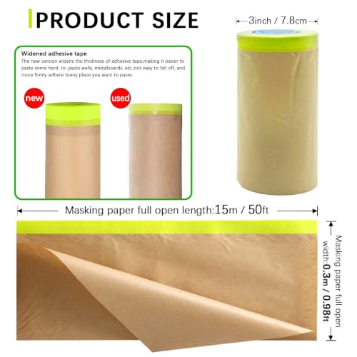 Tape and Drape, 12” x 200 feet Masking Paper for Painting, 4 Pack - size: 12",200ft
