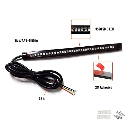 Motorcycle LED Turn Signal Tail Brake Stop Integrated Light 8" Rear LED Motorcycle Taillight License Plate Light Strip for Bike ATV SUV
