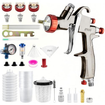 SRQ R500 LVLP Spray Gun Kit, Includes 650ml Mixing Cup and 10 Disposable Cups, Automotive Spray Gun Kit Equipped with 1.3/1.5/1.7mm Nozzles. Professional Air Paint Spray Gun Suitable for Clear Coats - color: 10 mixing cup