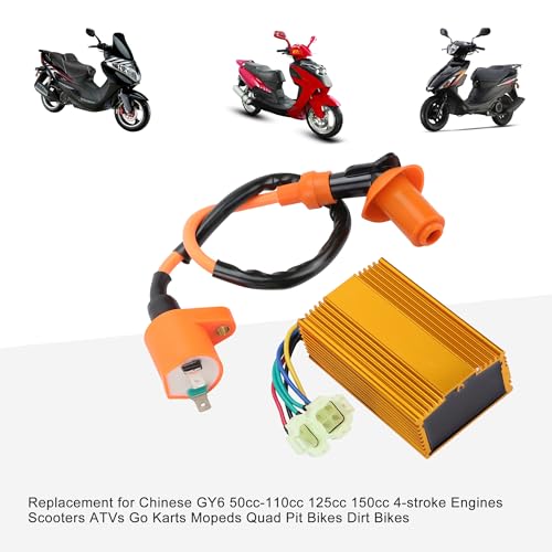 GOOFIT High Performance Racing AC Ignition Coil with 6 Pin CDI Box for 4 Stroke GY6 50cc 125cc 150cc Chinese Moped Scooters ATV Go Kart
